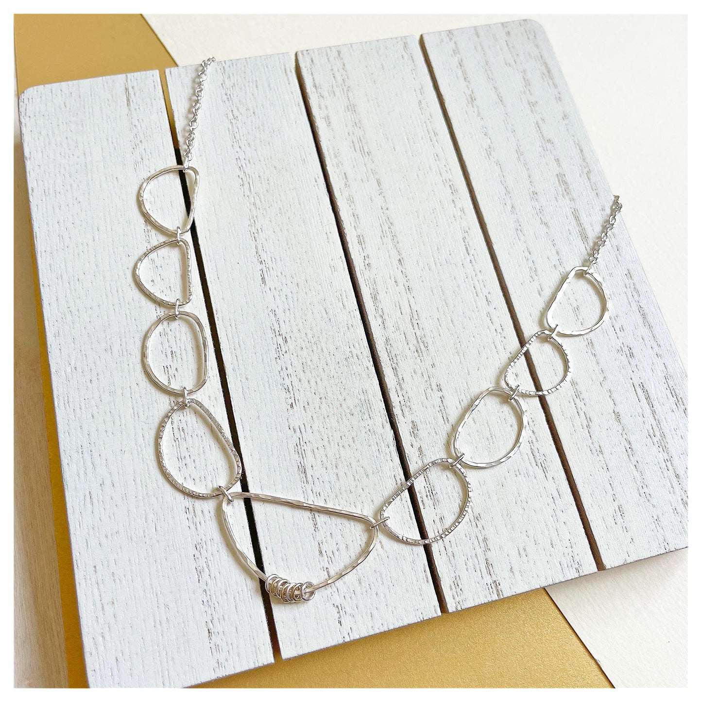 Sterling Silver Organic Link Chain Necklace with 9ct Yellow Gold Detail.