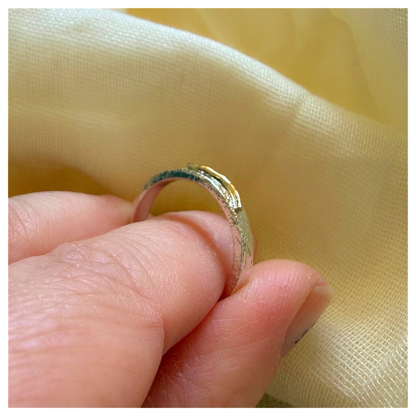 Sterling Silver and 9ct Bar Detail Organic Textured Ring.