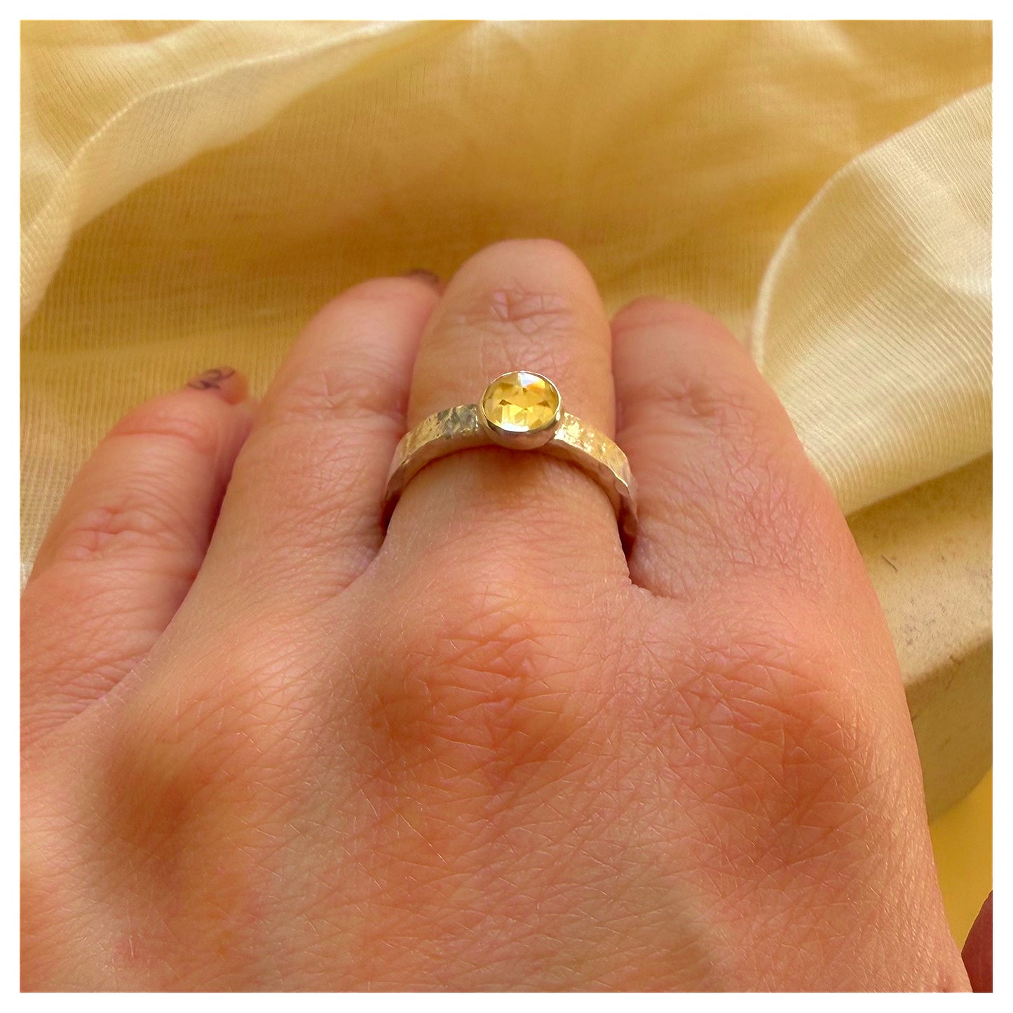 Sterling Silver and Citrine Organic Textured Ring.