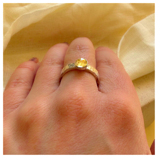 Sterling Silver and Citrine Organic Textured Ring.