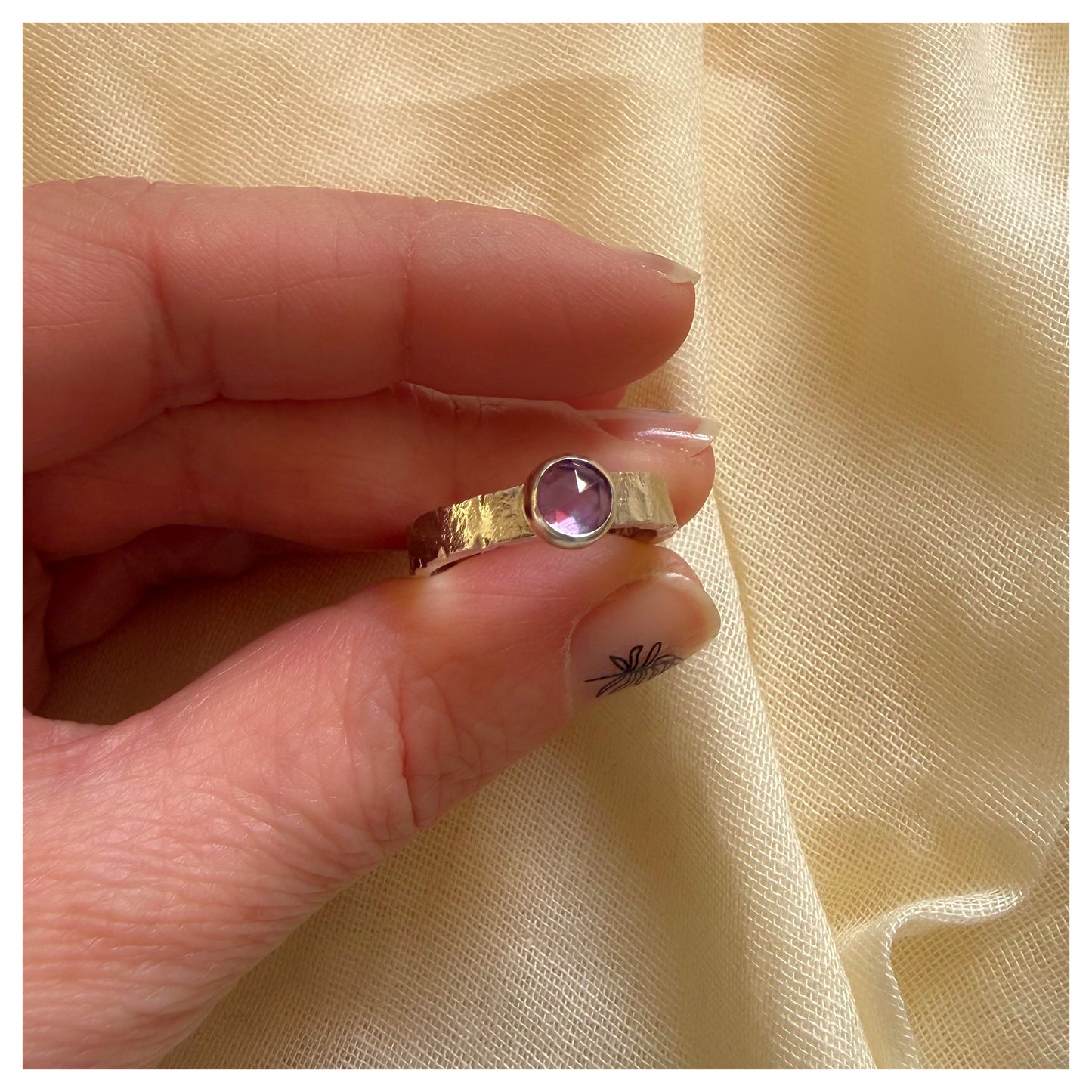 Sterling Silver and Amethyst Organic Textured Ring