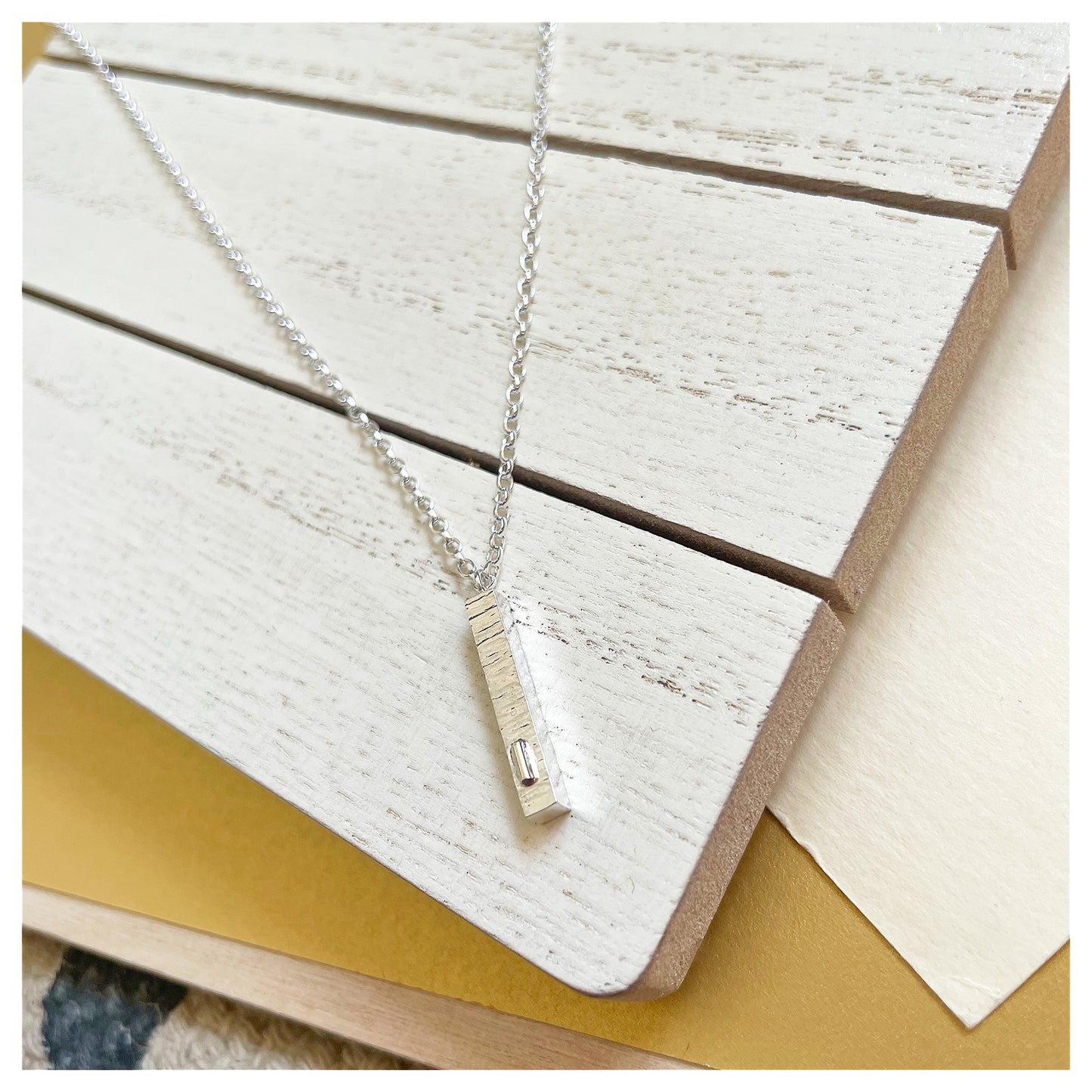 Handmade Sterling Silver and 9ct Yellow Gold Mini Hammered Bar Necklace.