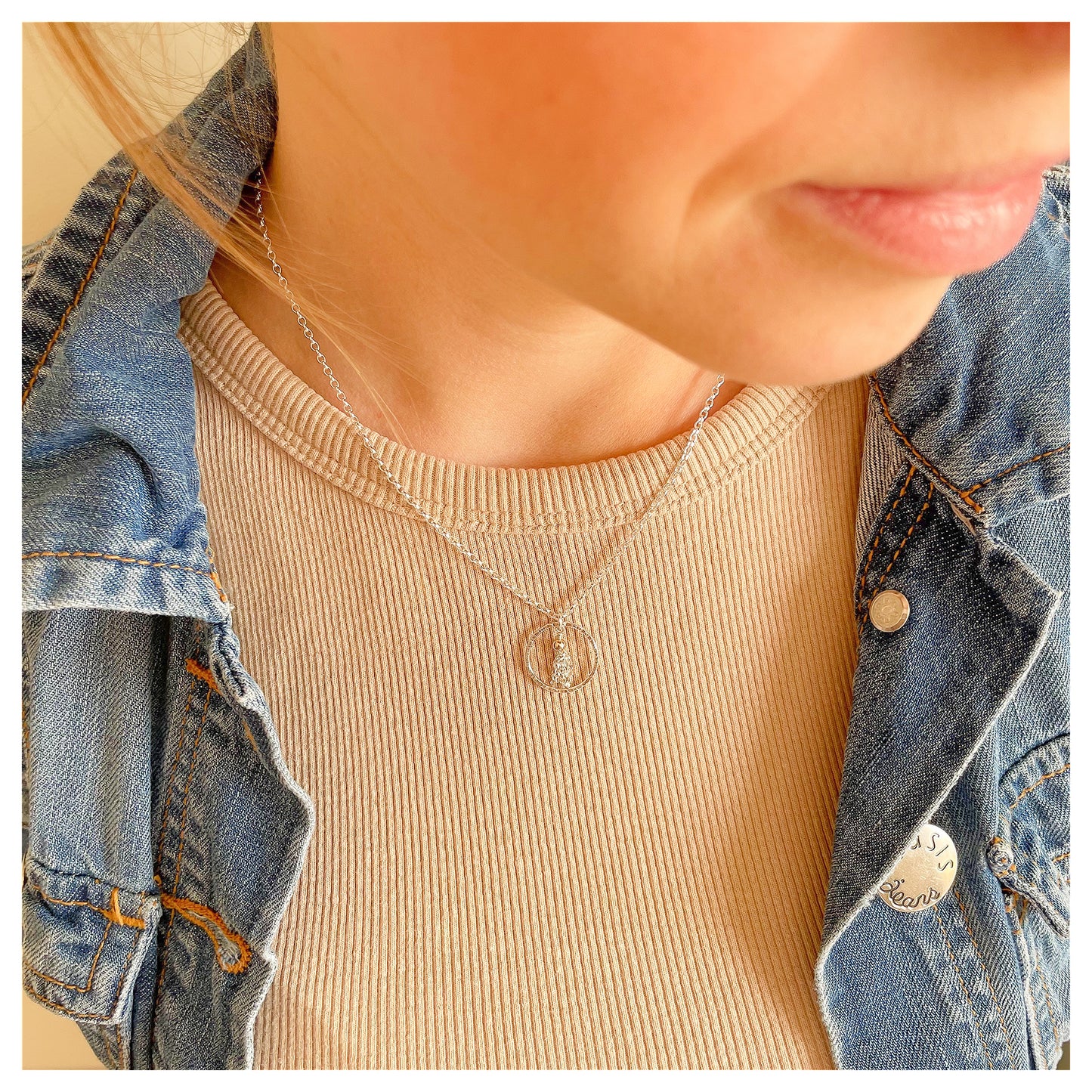 Mini 9ct Yellow Gold Hammered Circle and Sterling Silver Tassel Necklace
