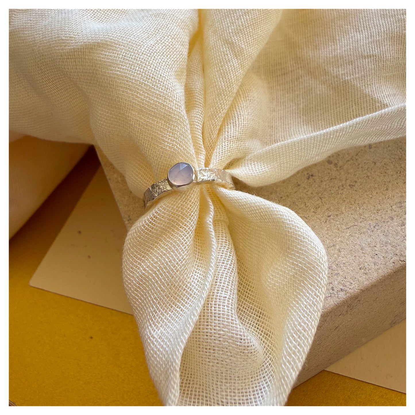 Sterling Silver and Chalcedony Organic Textured Ring