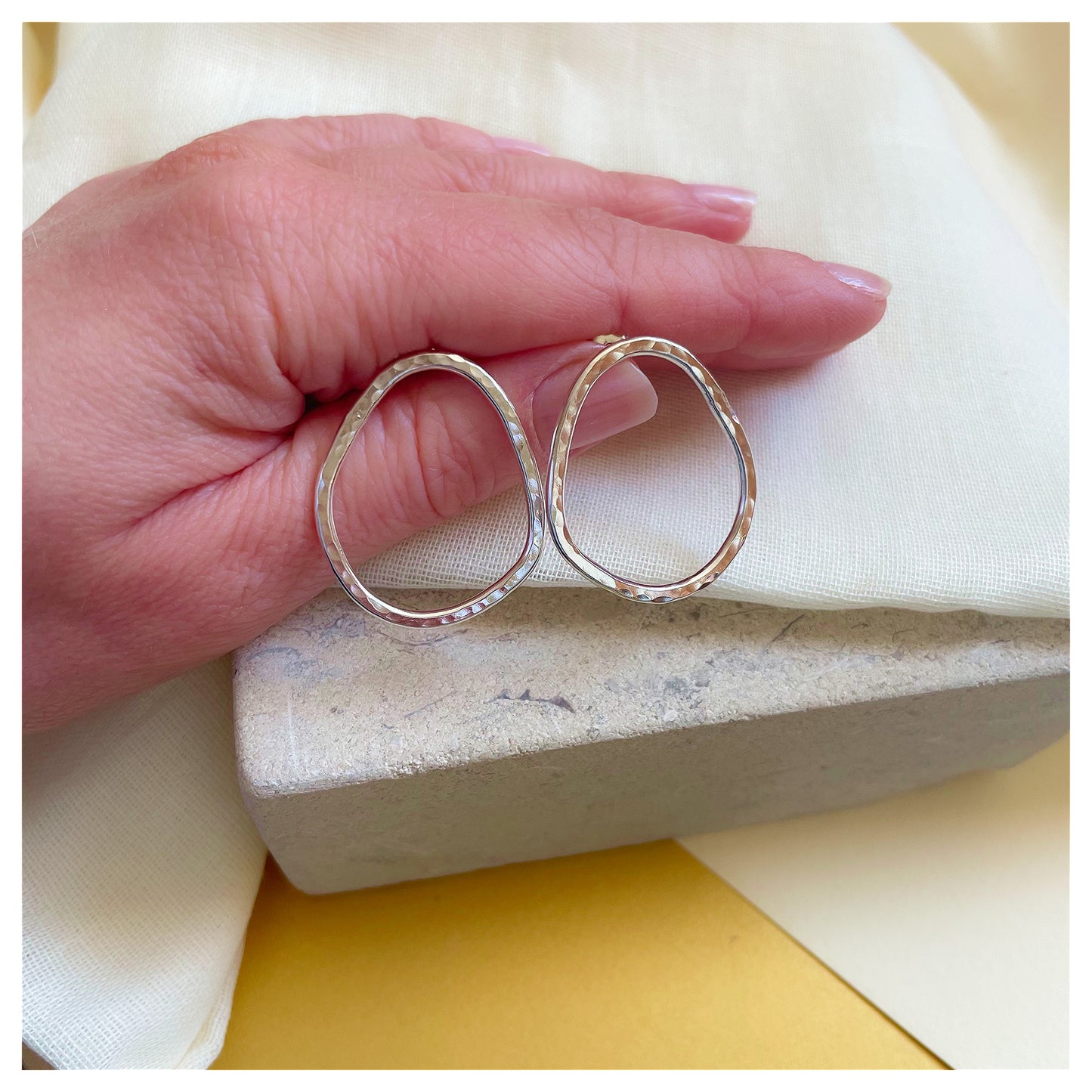 Sterling Silver Large Hammered Organic Pebble Stud earrings. (2)