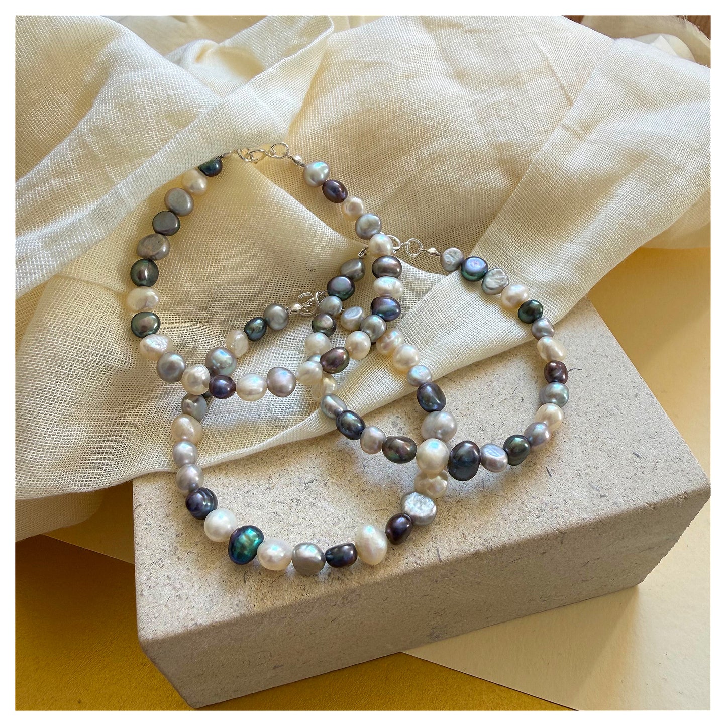Sterling Silver Blue Tone Freshwater Pearl Bracelet