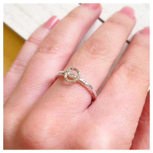 Sterling Silver Organic Ring With 9ct Yellow Gold Textured Halo.