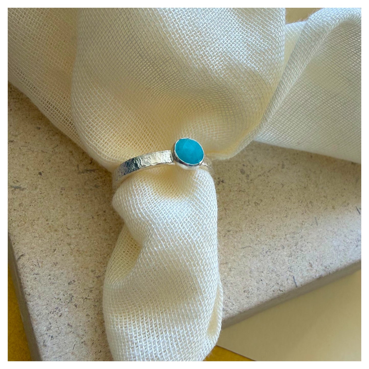 Sterling Silver and Amazonite Organic Textured Ring.