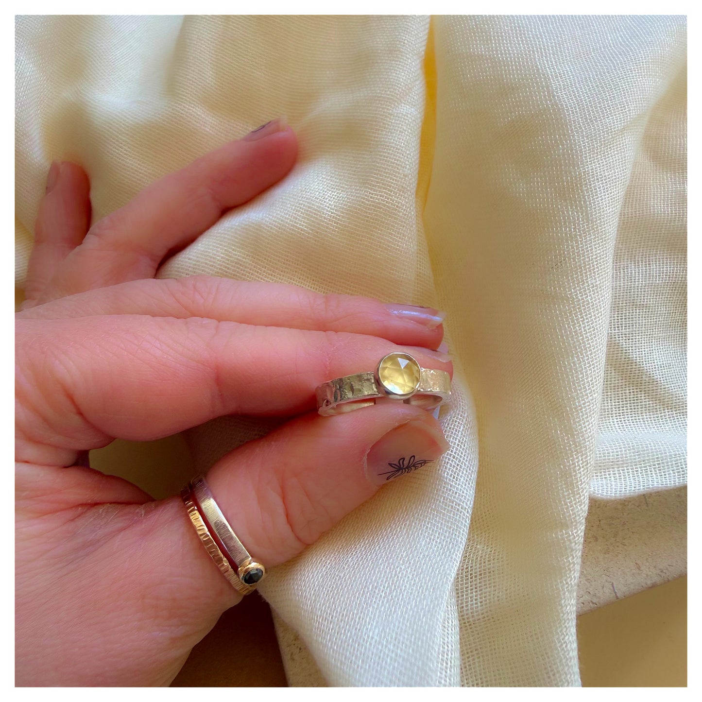 Sterling Silver and Citrine Organic Textured Ring.