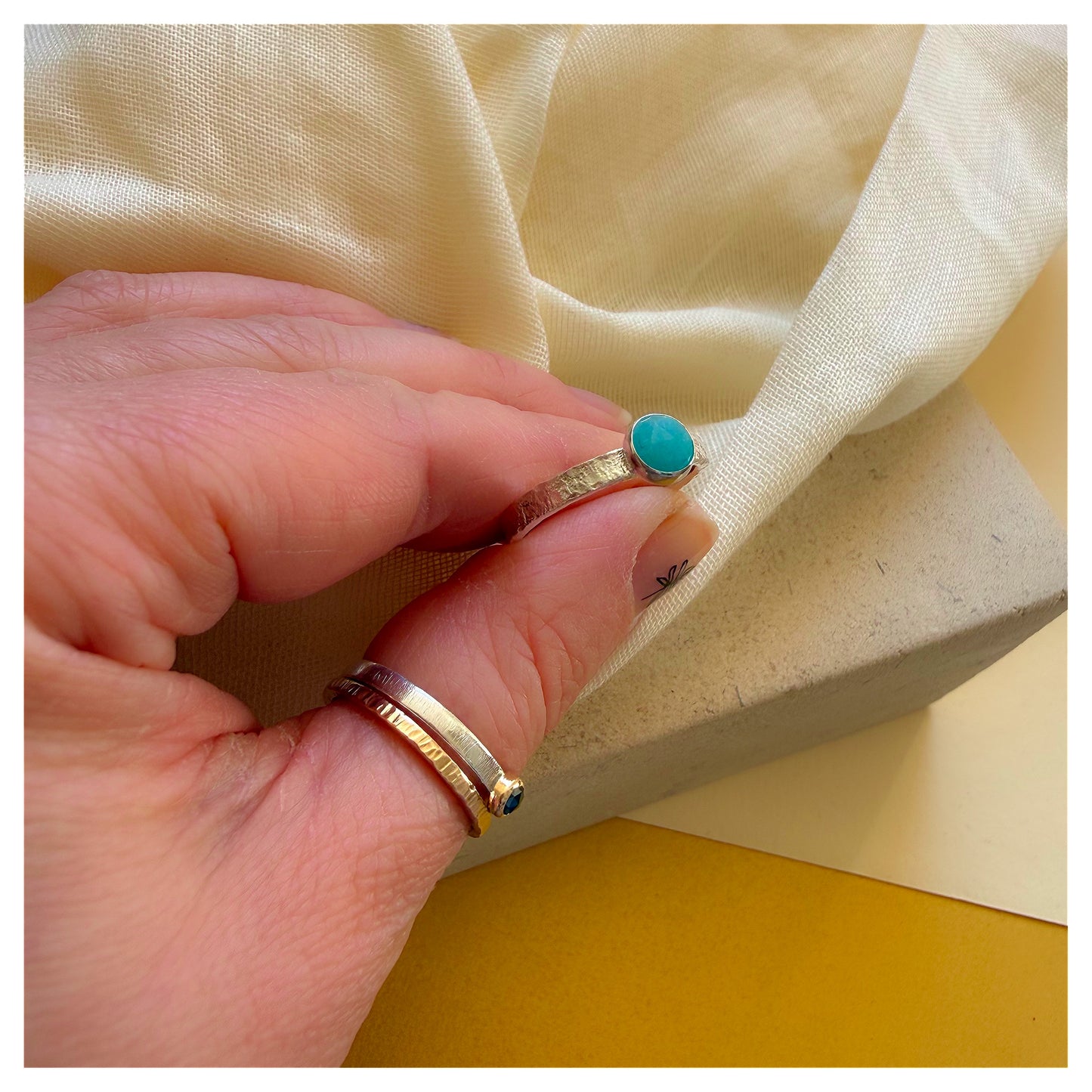 Sterling Silver and Amazonite Organic Textured Ring.