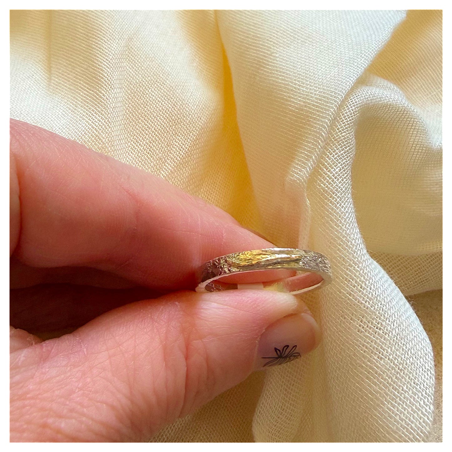 Sterling Silver and 9ct Bar Detail Organic Textured Ring.
