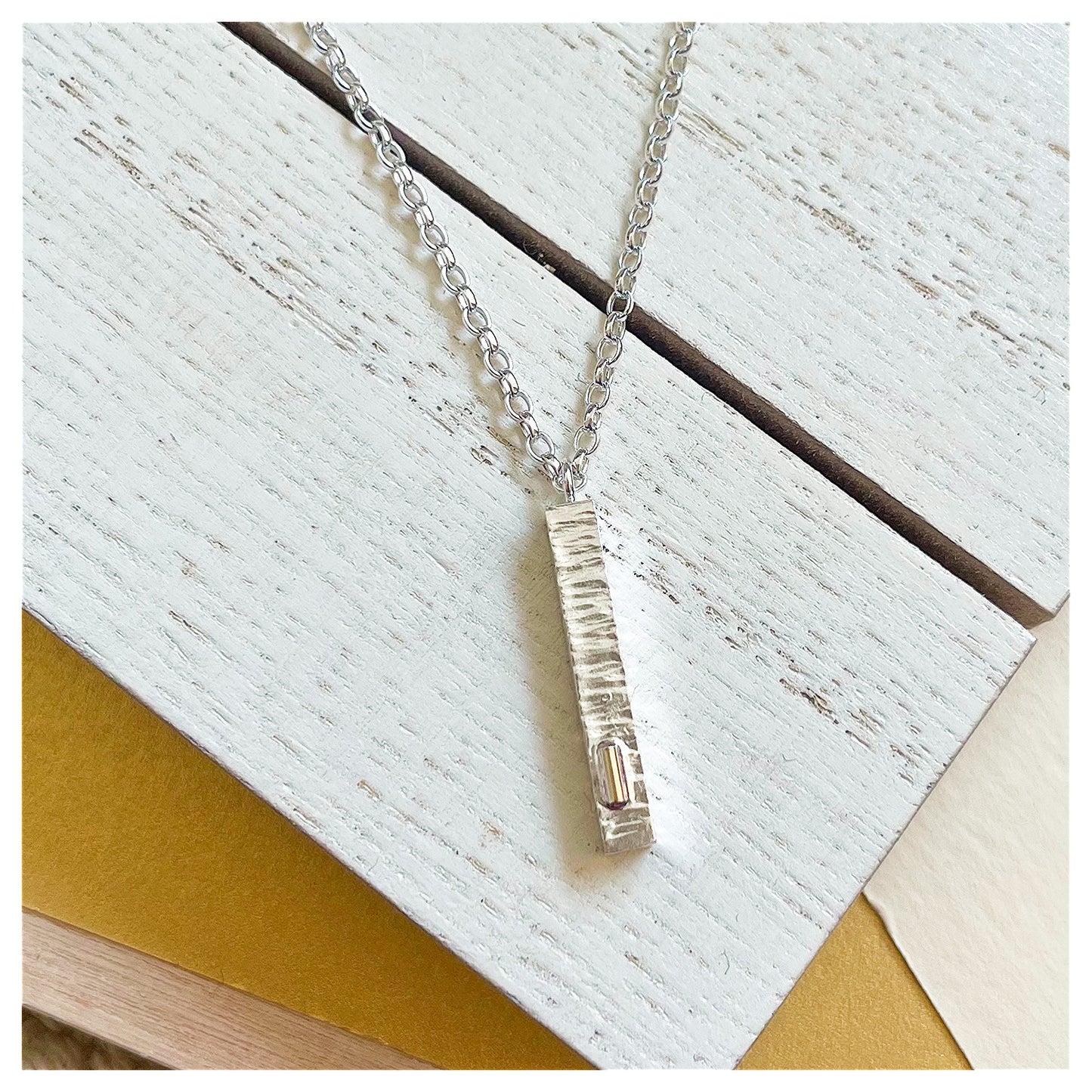 Handmade Sterling Silver and 9ct Yellow Gold Mini Hammered Bar Necklace.