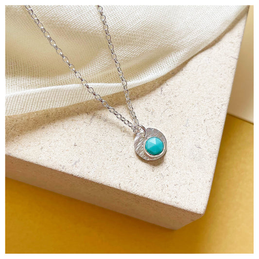 Sterling Silver and Turquoise Hammered Disc Pendant