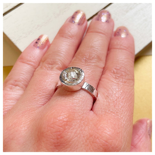 Sterling Silver Hammered Donut Ring With a Hammered 9ct yellow Gold Halo