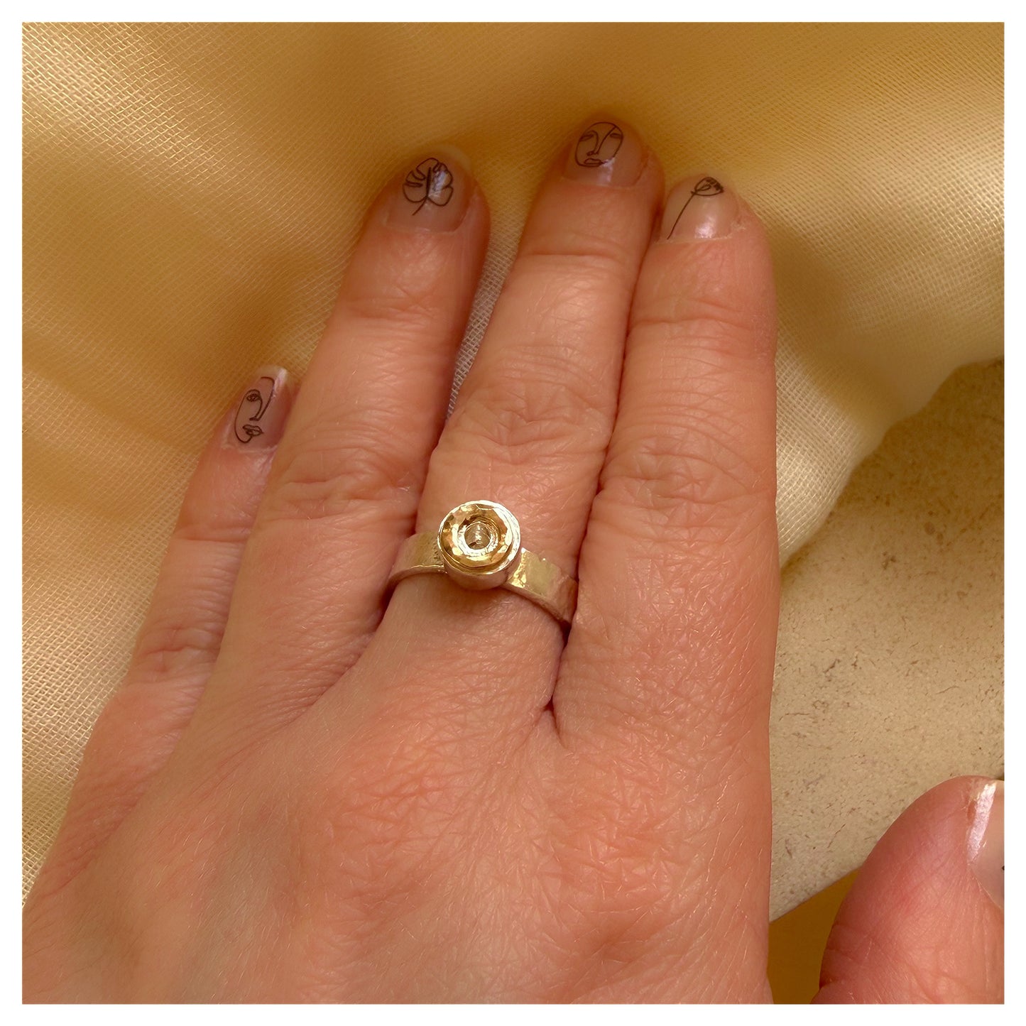 9ct Yellow Gold and Sterling Silver Textured Donut Ring. (2)