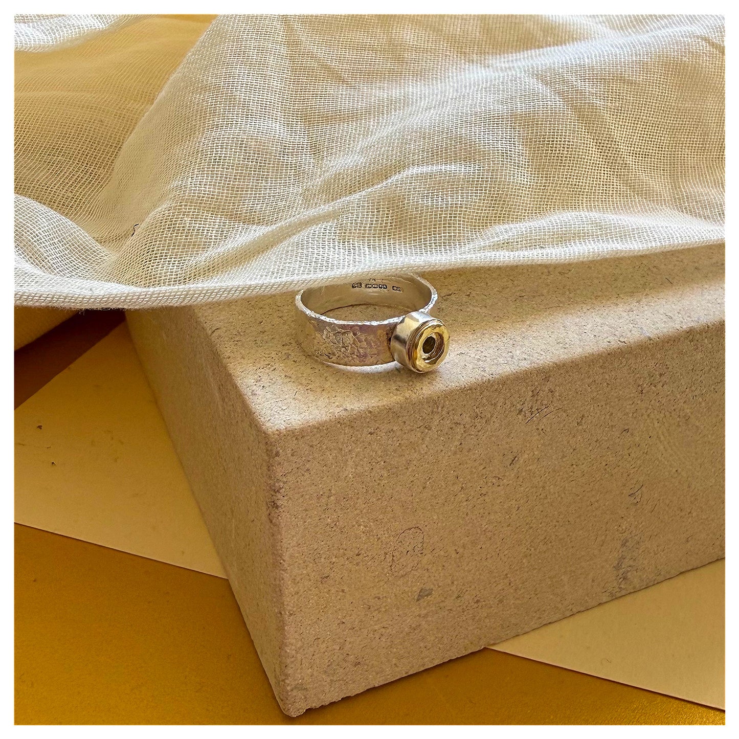9ct Yellow Gold and Sterling Silver Textured Donut Ring (1)
