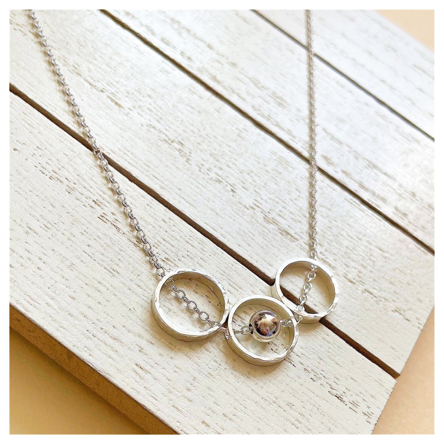 Sterling Silver Mini Triple Circular Pendant Necklace with Bead.