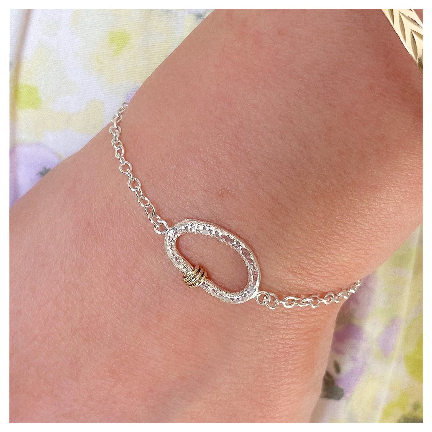 Sterling Silver Organic Pebble Bracelet with 9ct Gold detail