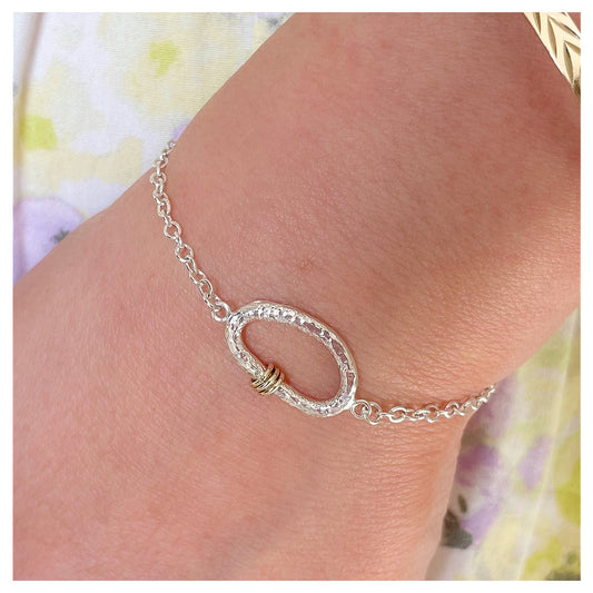 Sterling Silver Organic Pebble Bracelet with 9ct Gold detail