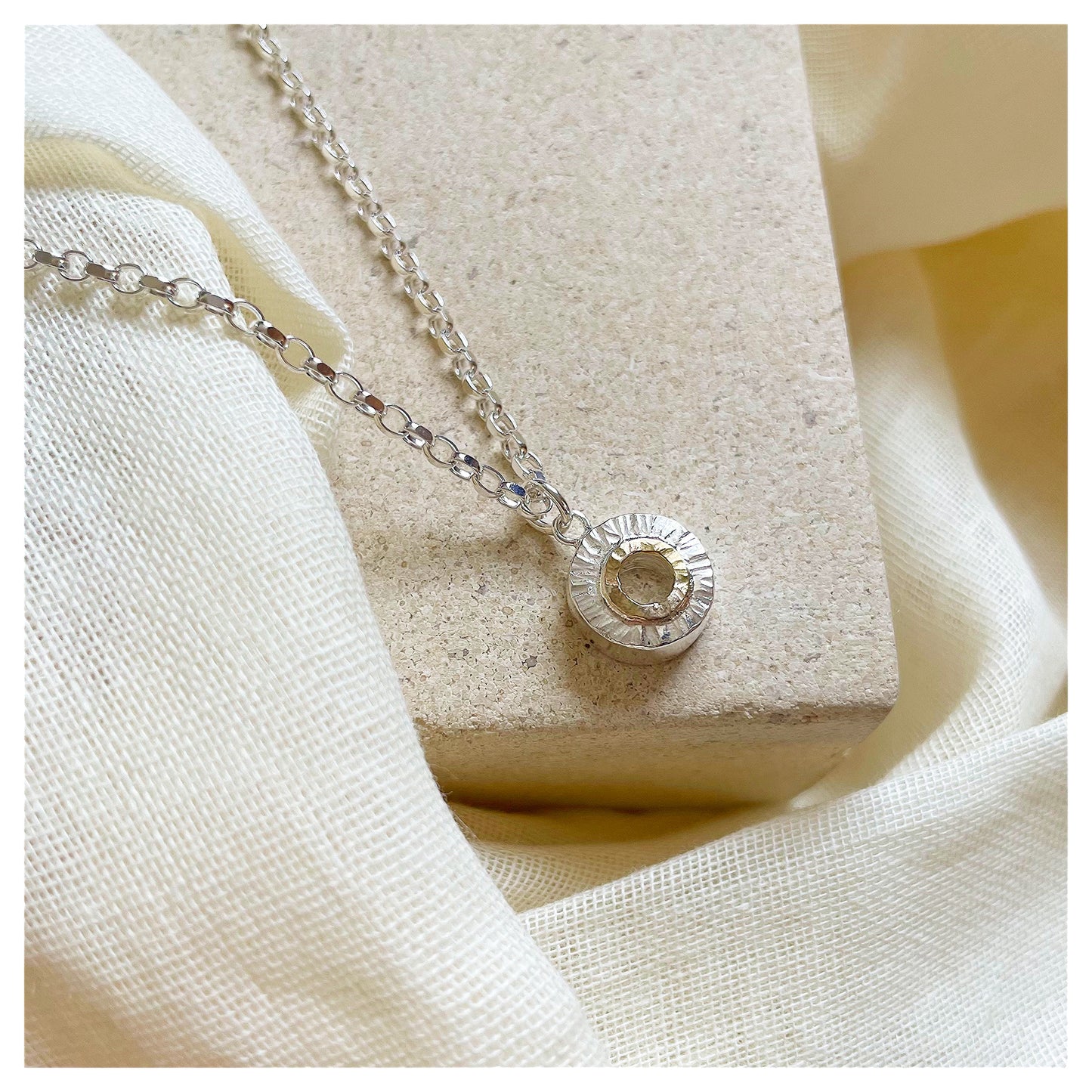 Sterling Silver and 9ct Yellow Gold Halo Large Donut Pendant