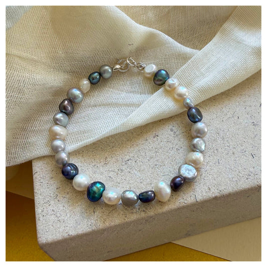 Sterling Silver Blue Tone Freshwater Pearl Bracelet