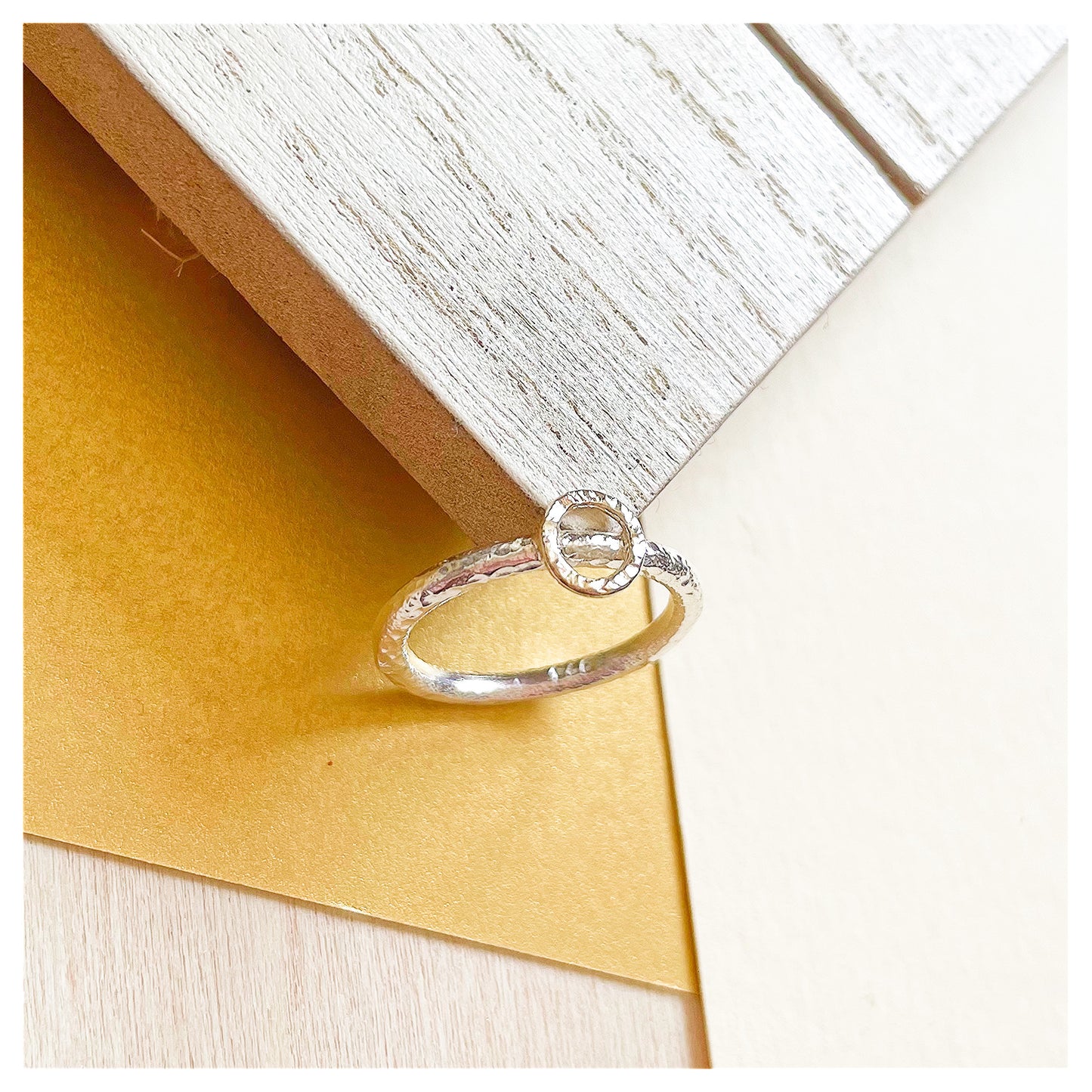 Sterling Silver Organic Ring With 9ct Yellow Gold Textured Halo.
