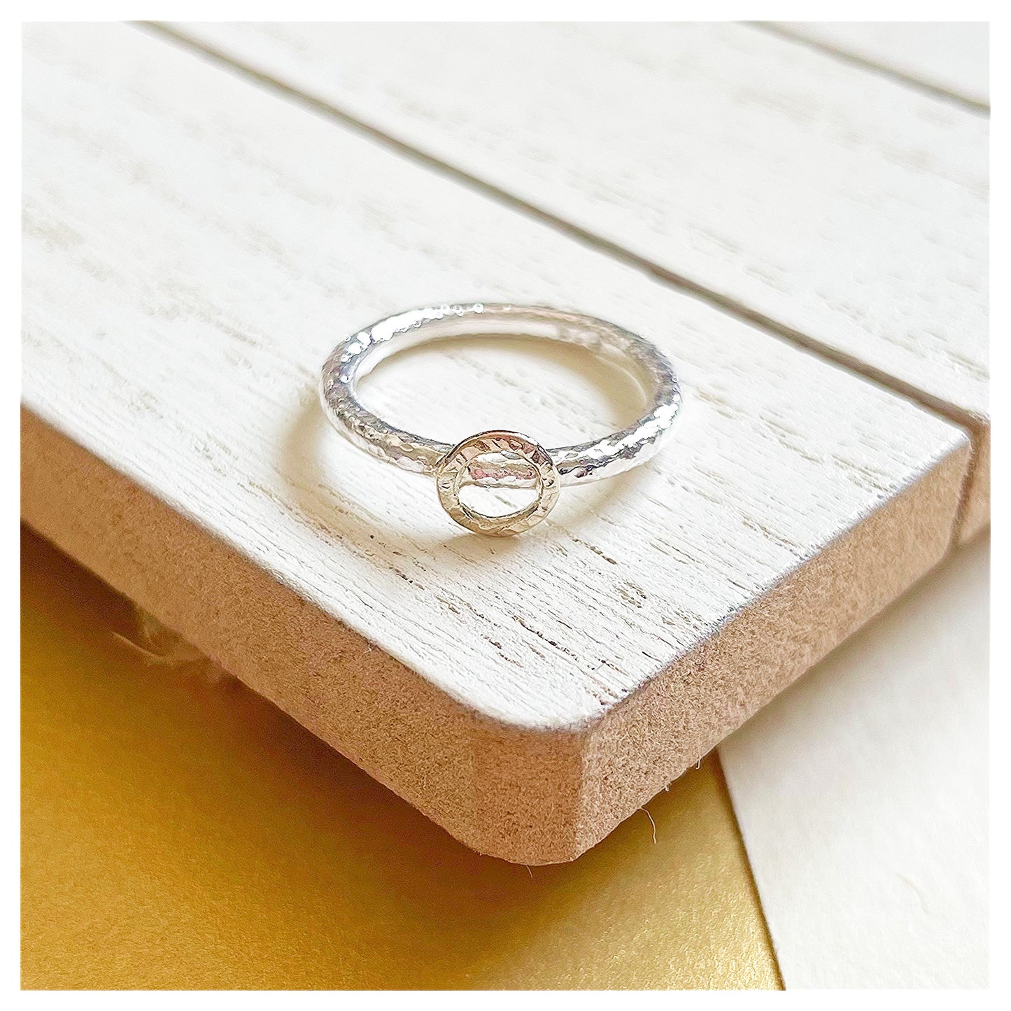 Sterling Silver Organic Ring With 9ct Yellow Gold Textured Halo.