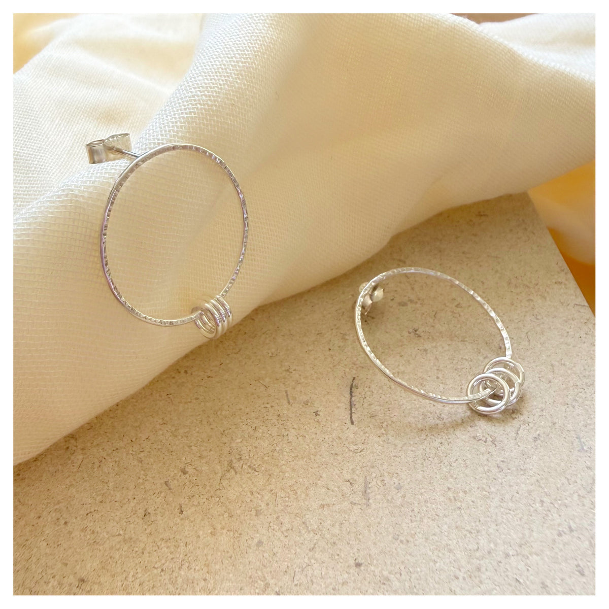 Sterling Silver Front Facing Circle drop Stud With Ring Detail
