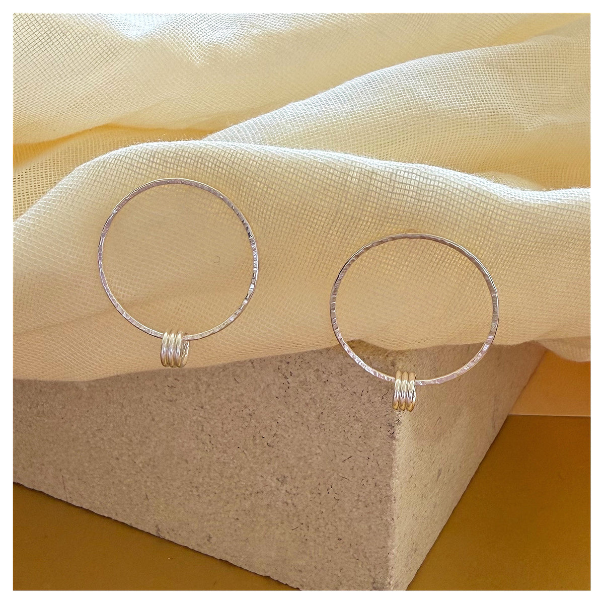 Sterling Silver Front Facing Circle drop Stud With Ring Detail