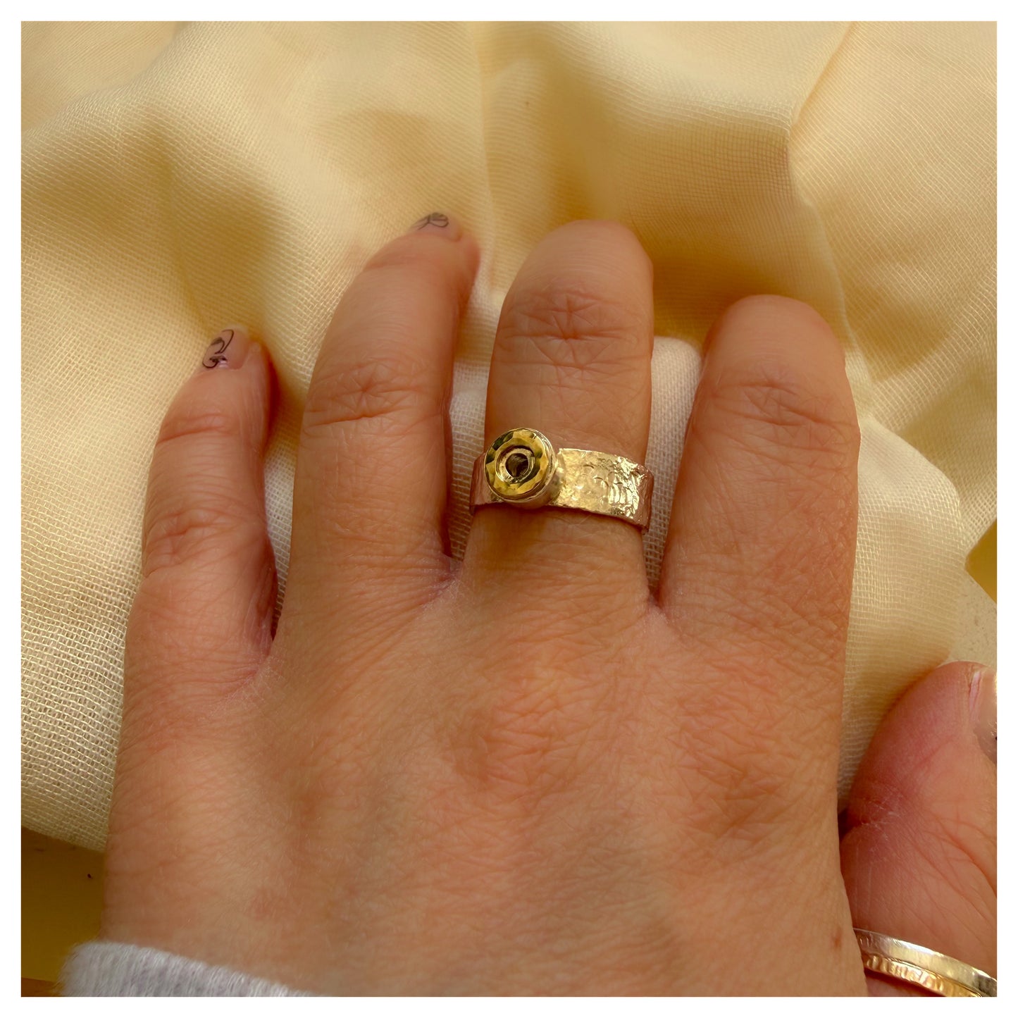 9ct Yellow Gold and Sterling Silver Textured Donut Ring (1)