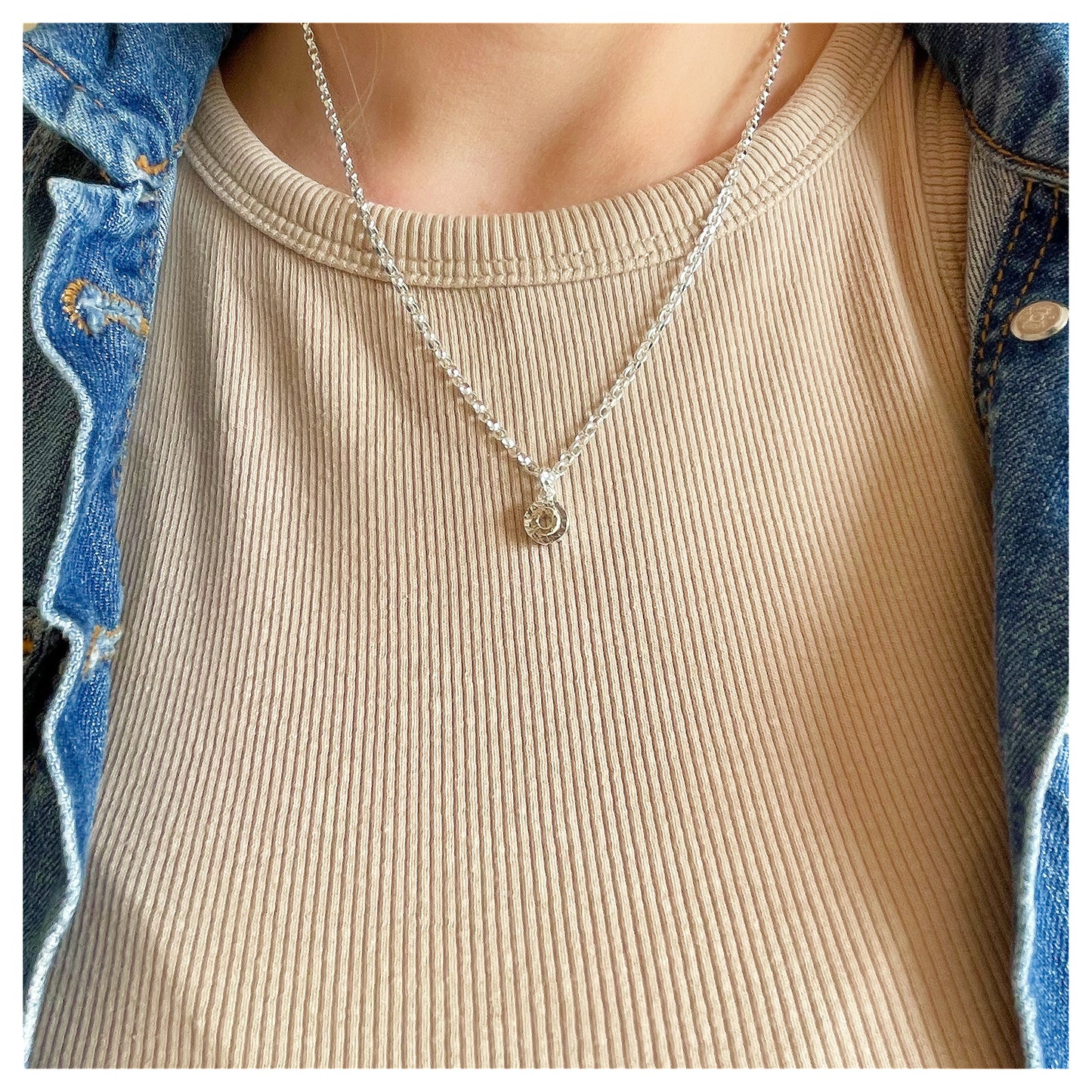 Sterling Silver and 9ct Yellow Gold Halo Textured Mini Donut Pendant.