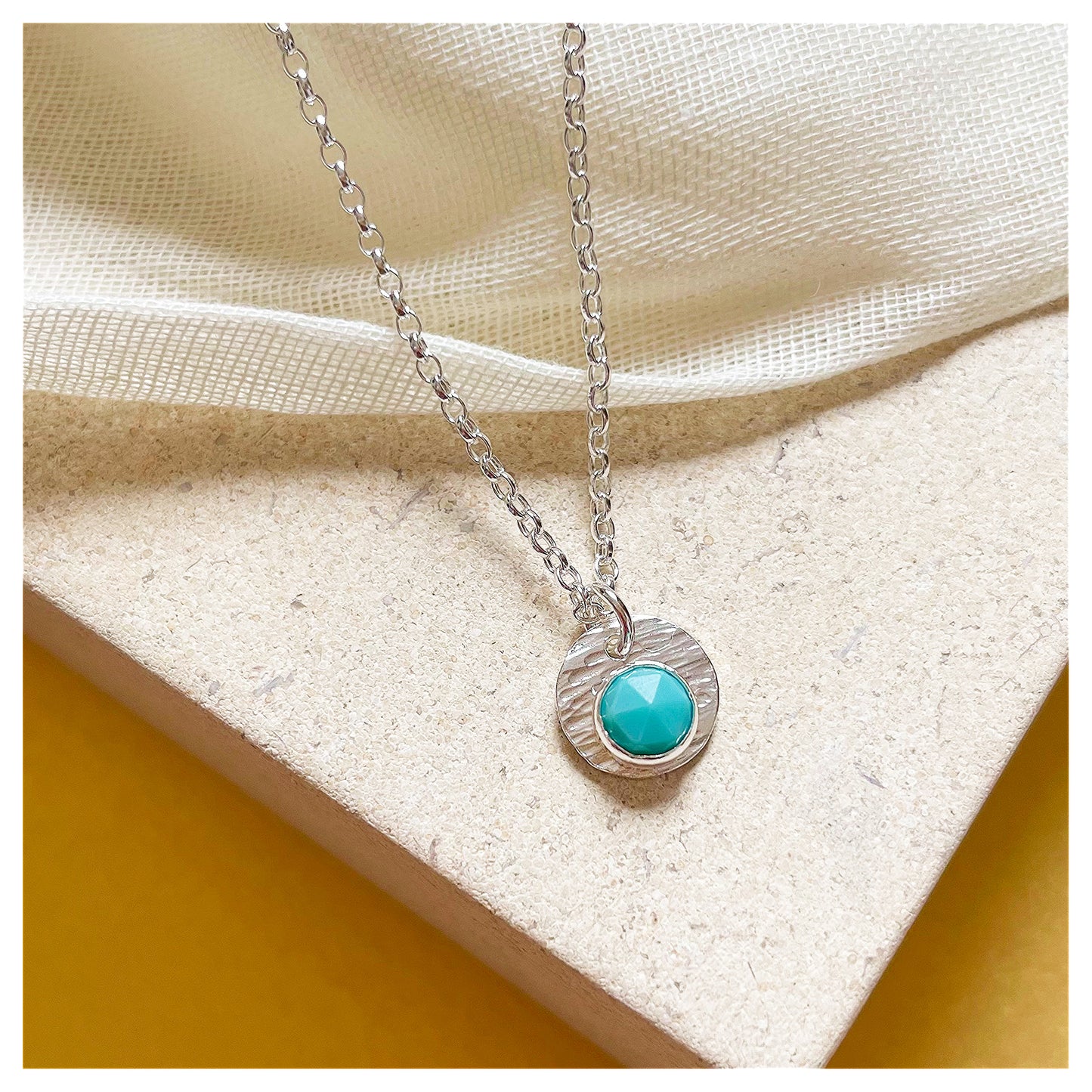 Sterling Silver and Turquoise Hammered Disc Pendant