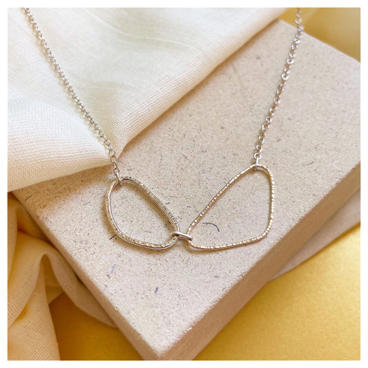 9ct Yellow Gold and Sterling Silver Organic Double Link Necklace.