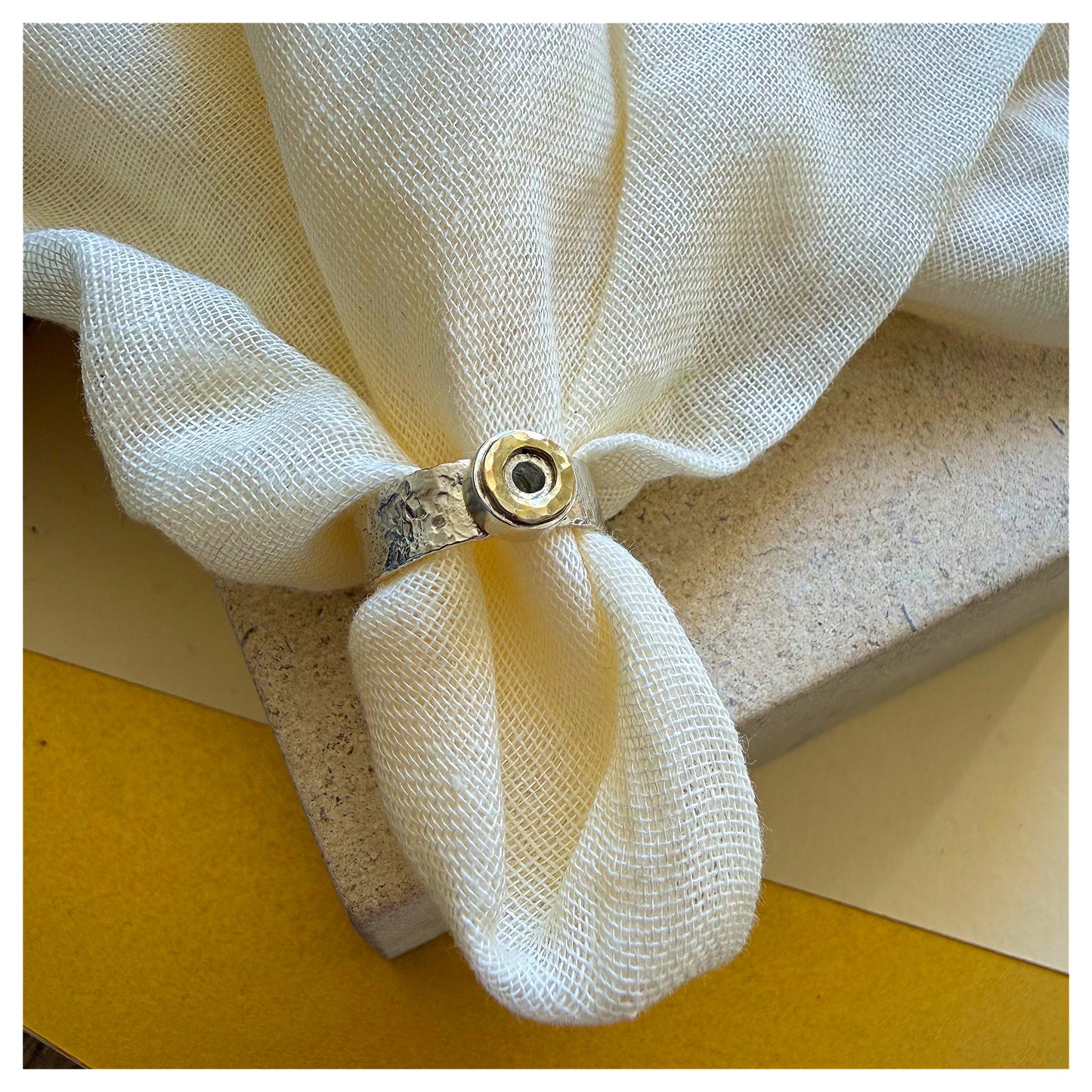 9ct Yellow Gold and Sterling Silver Textured Donut Ring (1)