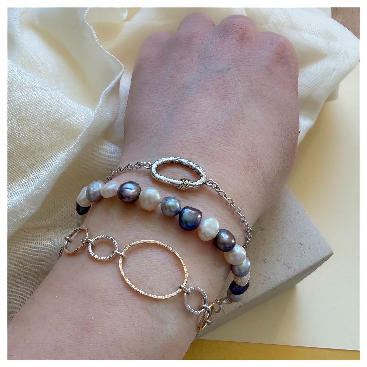 Sterling Silver Blue Tone Freshwater Pearl Bracelet
