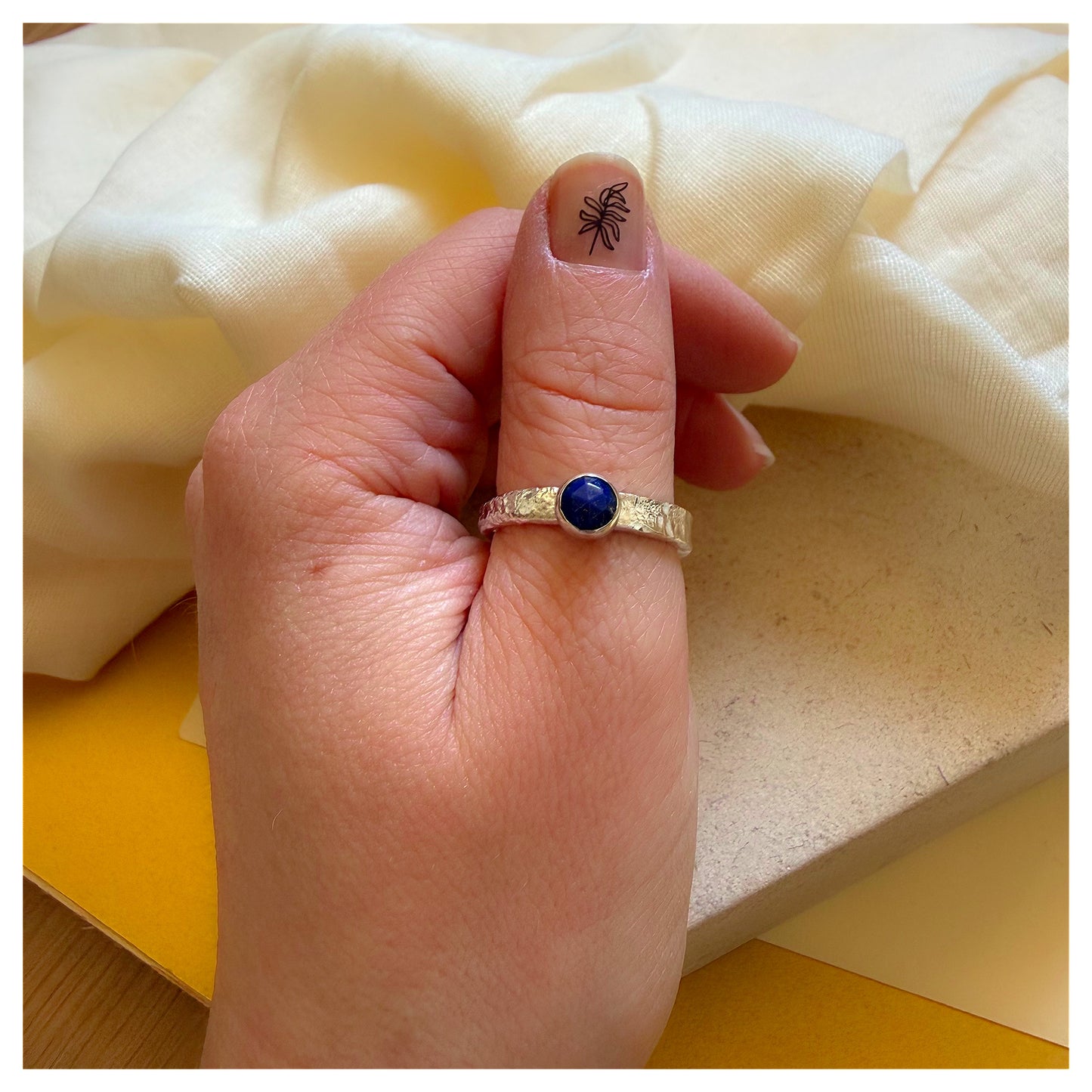 Sterling Silver and Lapis Lazuli Organic Textured Ring.