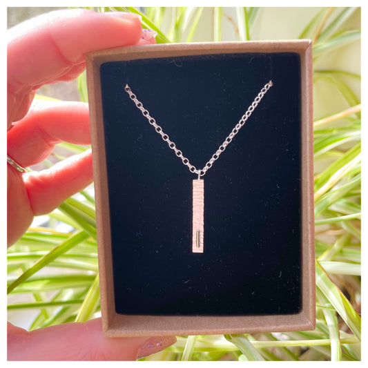 Handmade Sterling Silver and 9ct Yellow Gold Mini Hammered Bar Necklace.