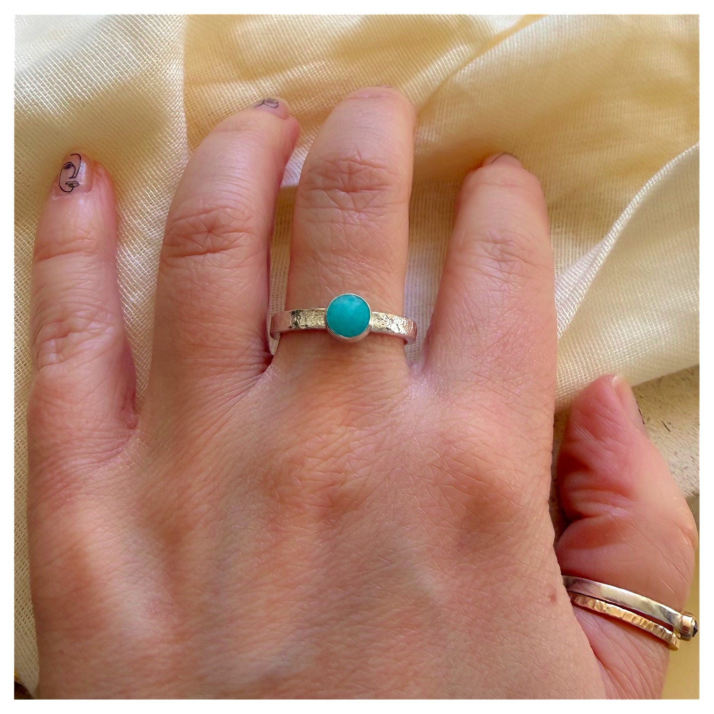 Sterling Silver and Amazonite Organic Textured Ring.