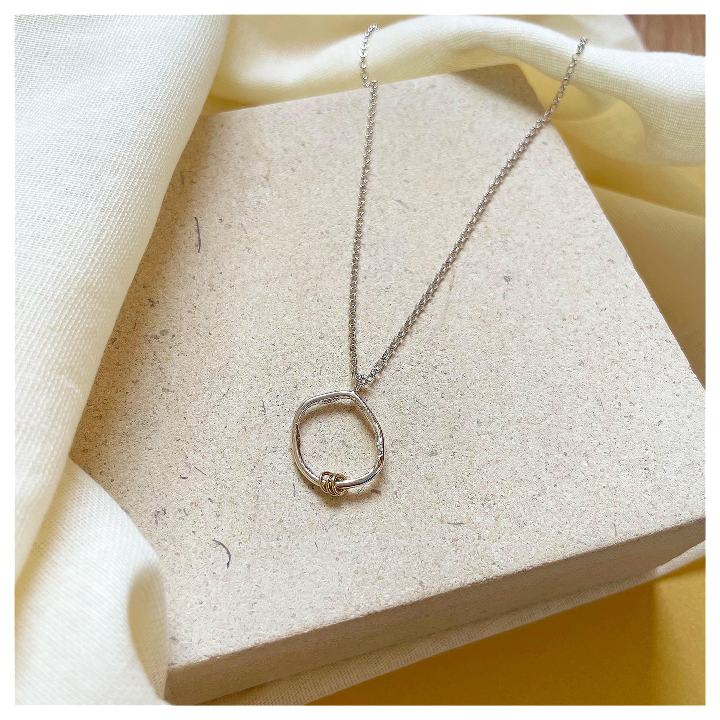 Sterling Silver and 9ct Yellow Detail Organic Pebble Necklace