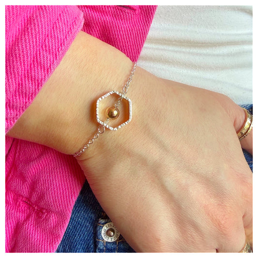 Sterling Silver and 9ct Yellow Gold Bead Mini Hexagon Bracelet.