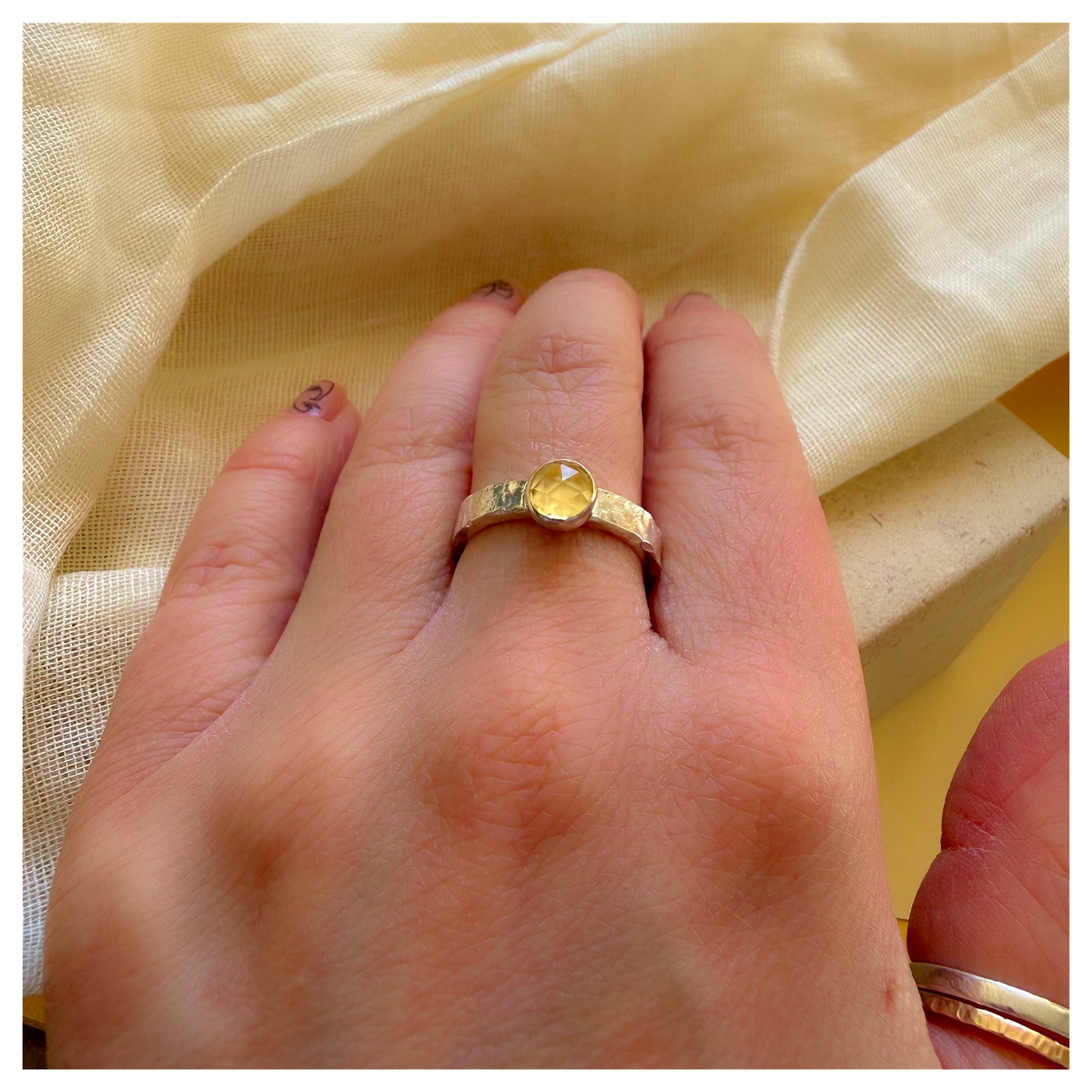 Sterling Silver and Citrine Organic Textured Ring.
