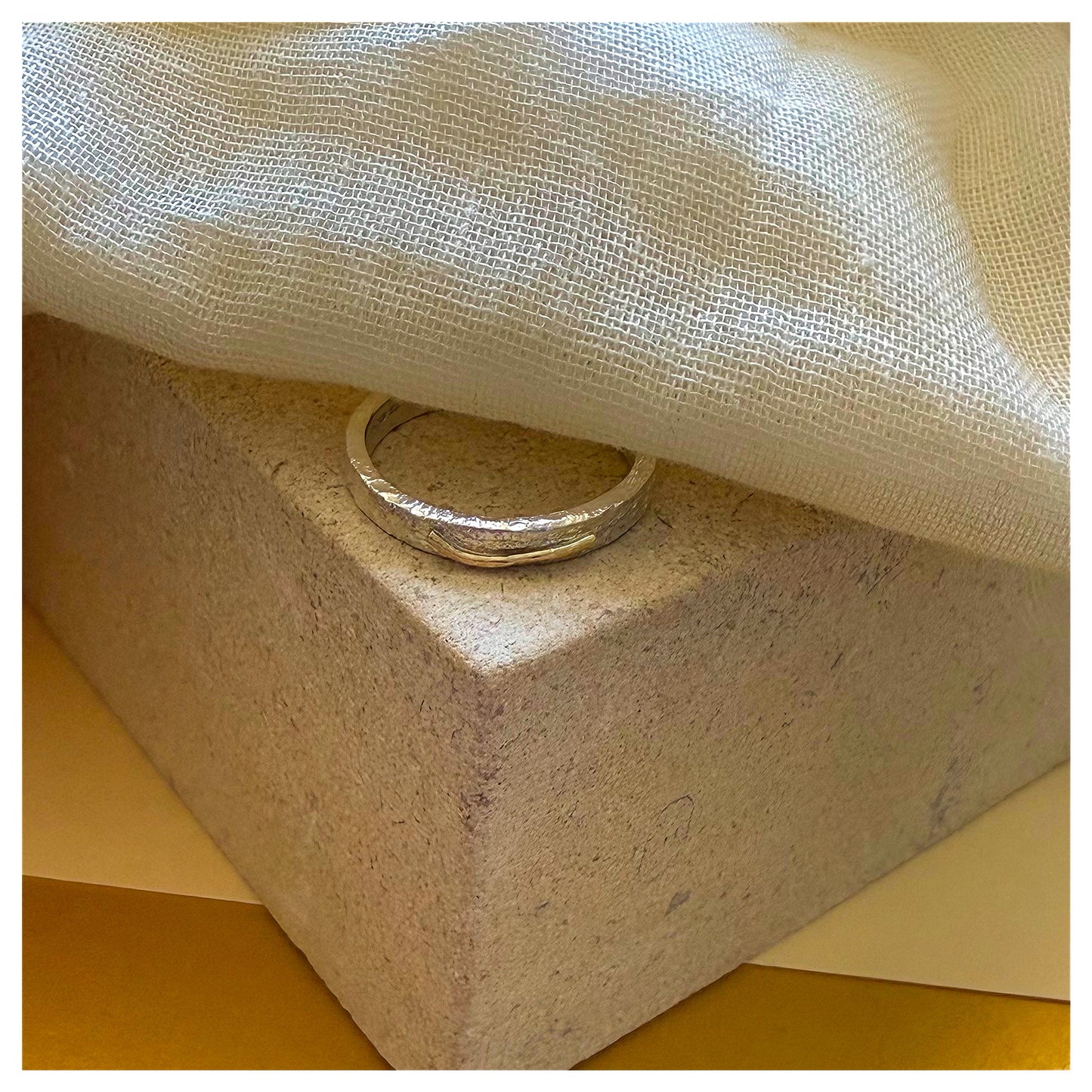 Sterling Silver and 9ct Bar Detail Organic Textured Ring.