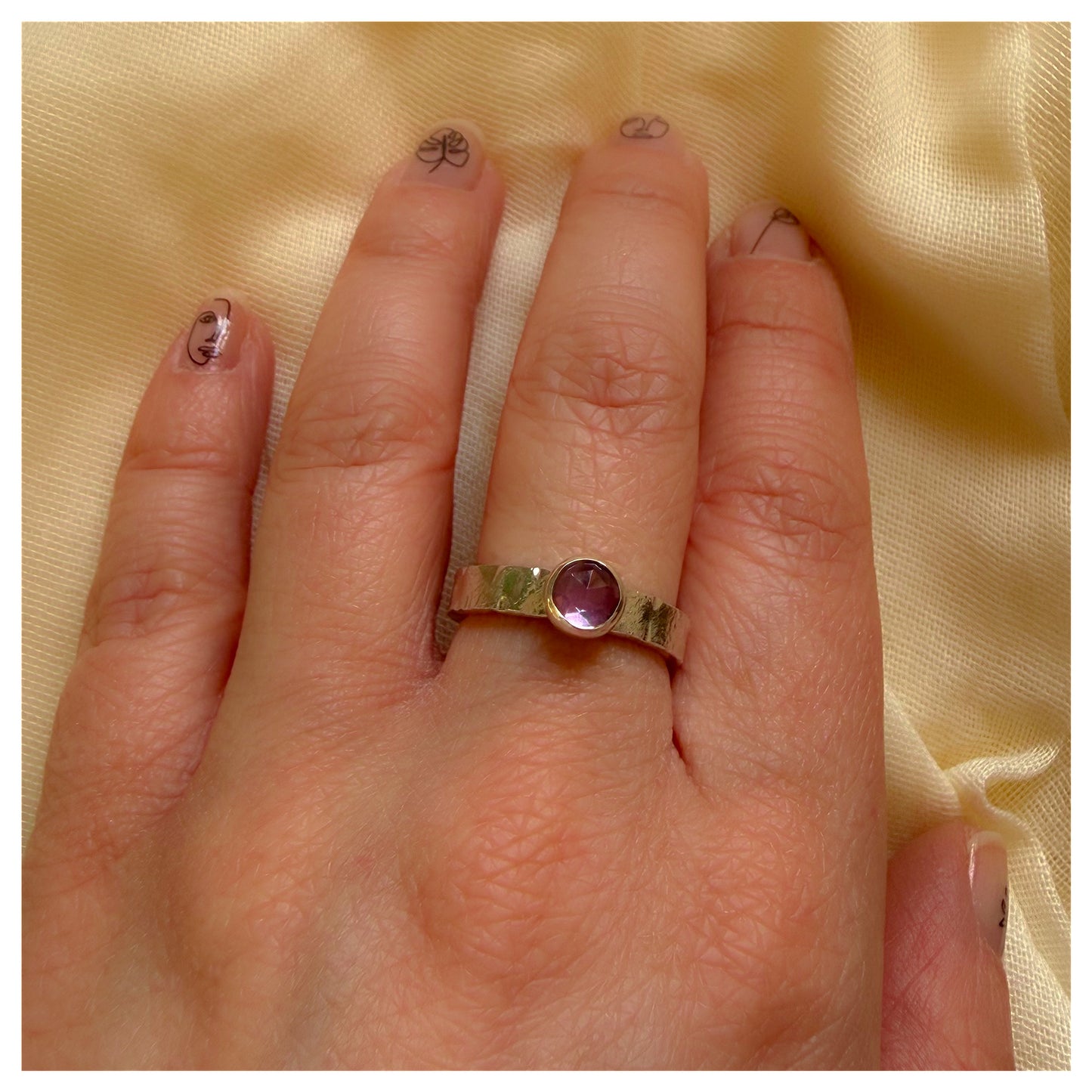 Sterling Silver and Amethyst Organic Textured Ring