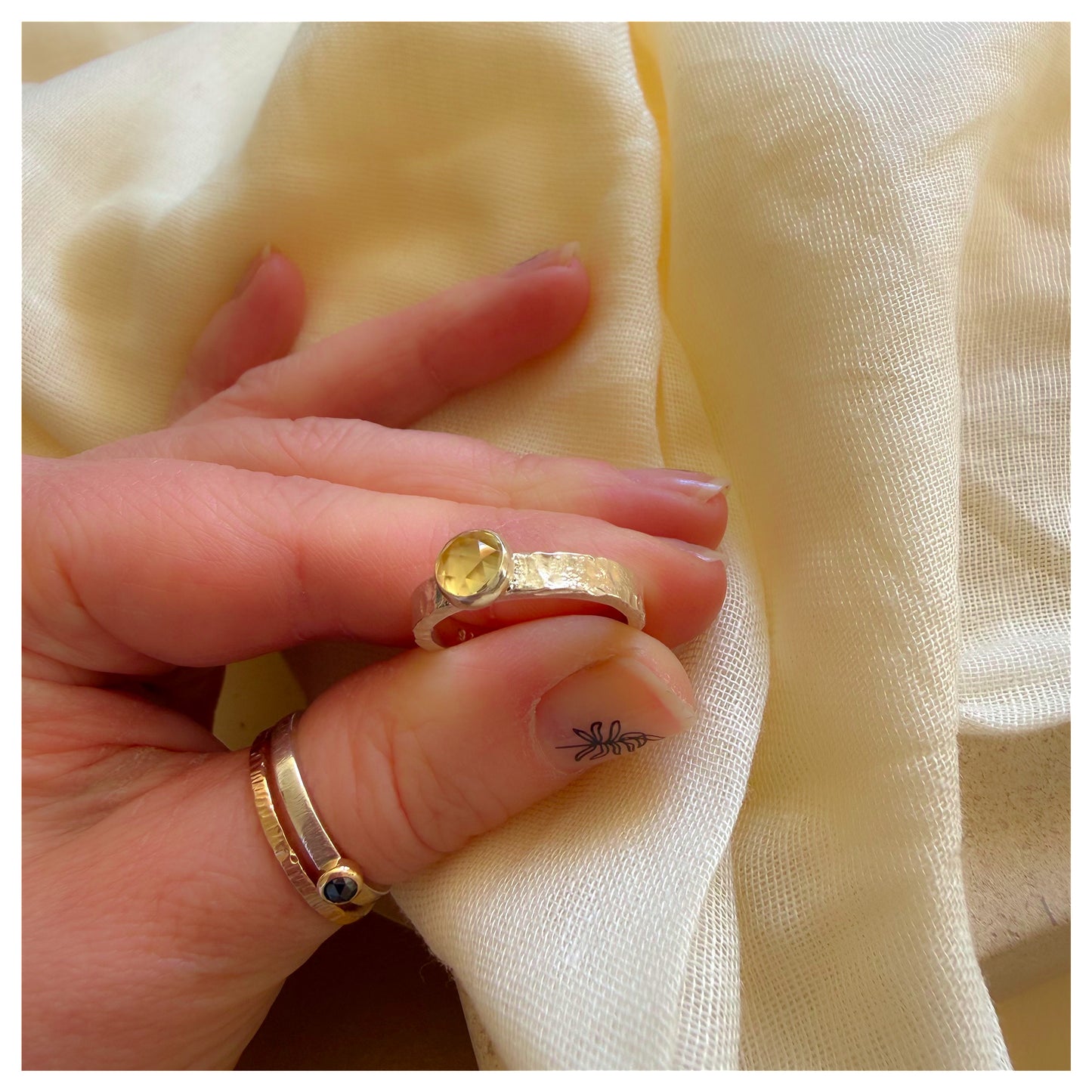 Sterling Silver and Citrine Organic Textured Ring.