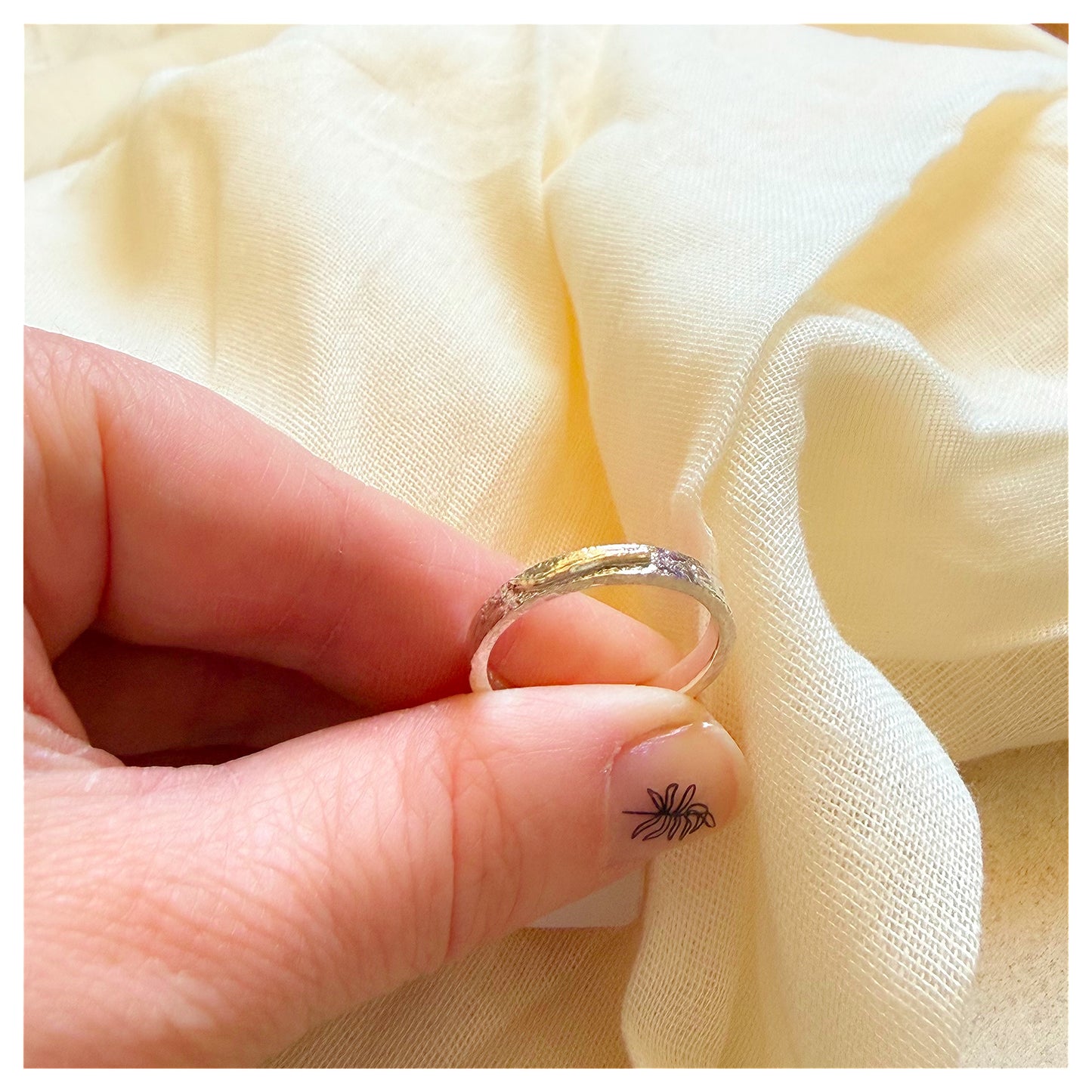 Sterling Silver and 9ct Bar Detail Organic Textured Ring.
