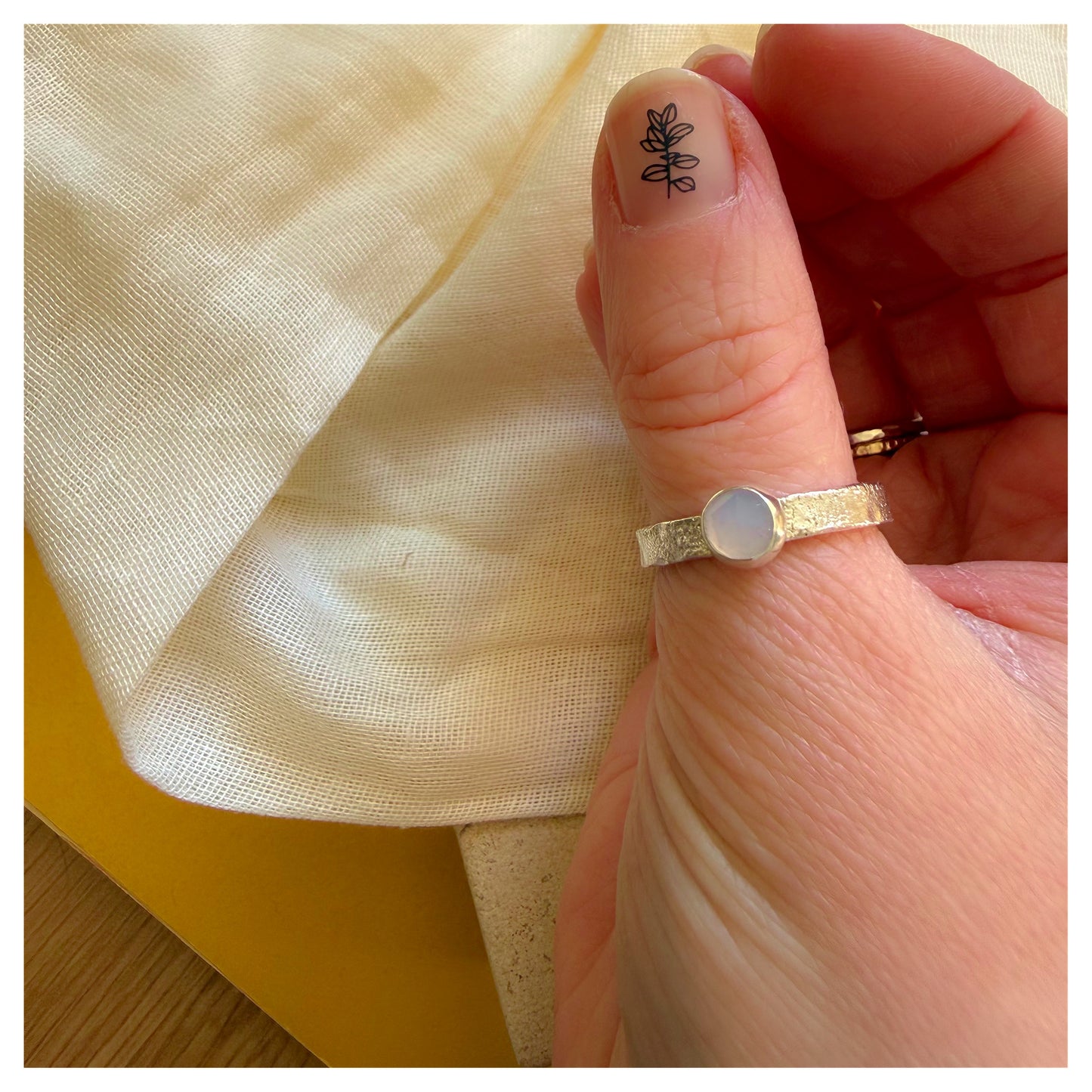 Sterling Silver and Chalcedony Organic Textured Ring