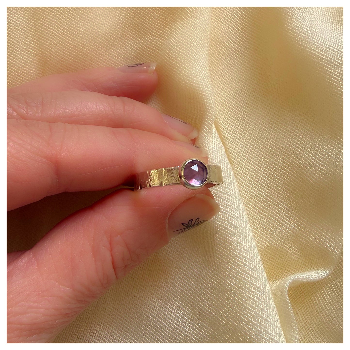Sterling Silver and Amethyst Organic Textured Ring