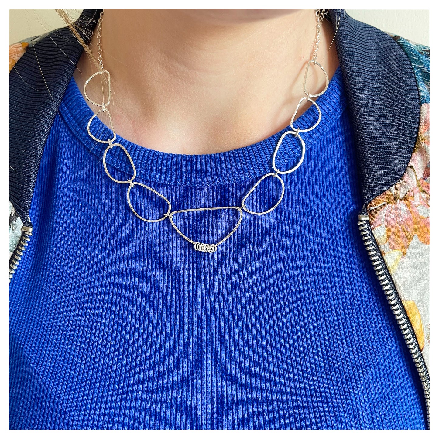 Sterling Silver Organic Link Chain Necklace with 9ct Yellow Gold Detail.