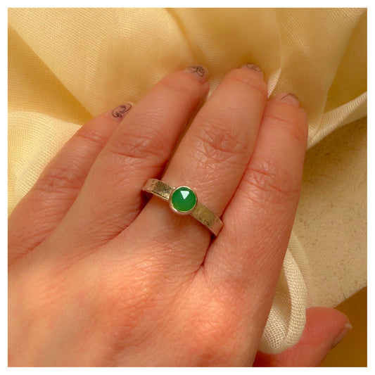 Sterling Silver and Chrysoprase Organic Textured Ring.