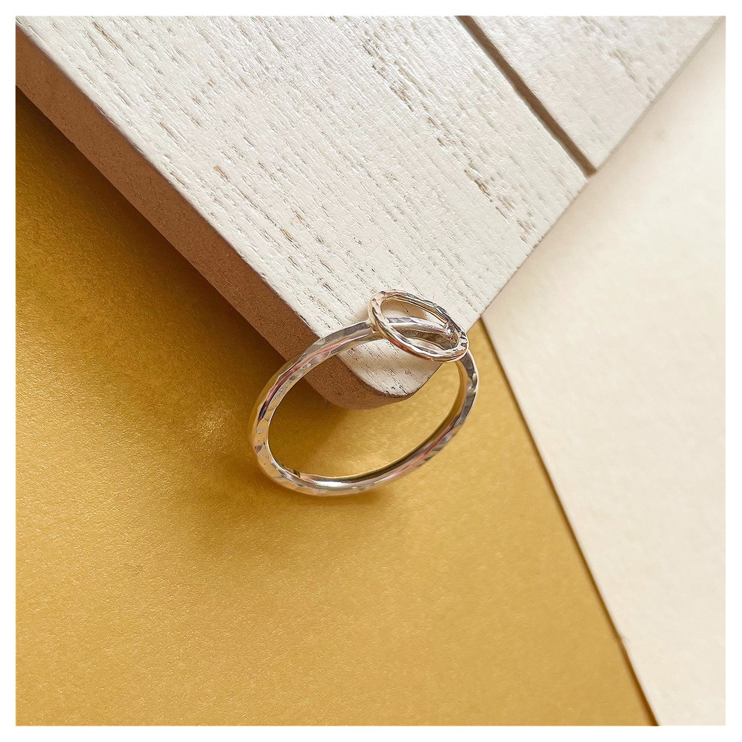 Sterling Silver Hammered Ring With Large 9ct Yellow Gold Textured Halo.